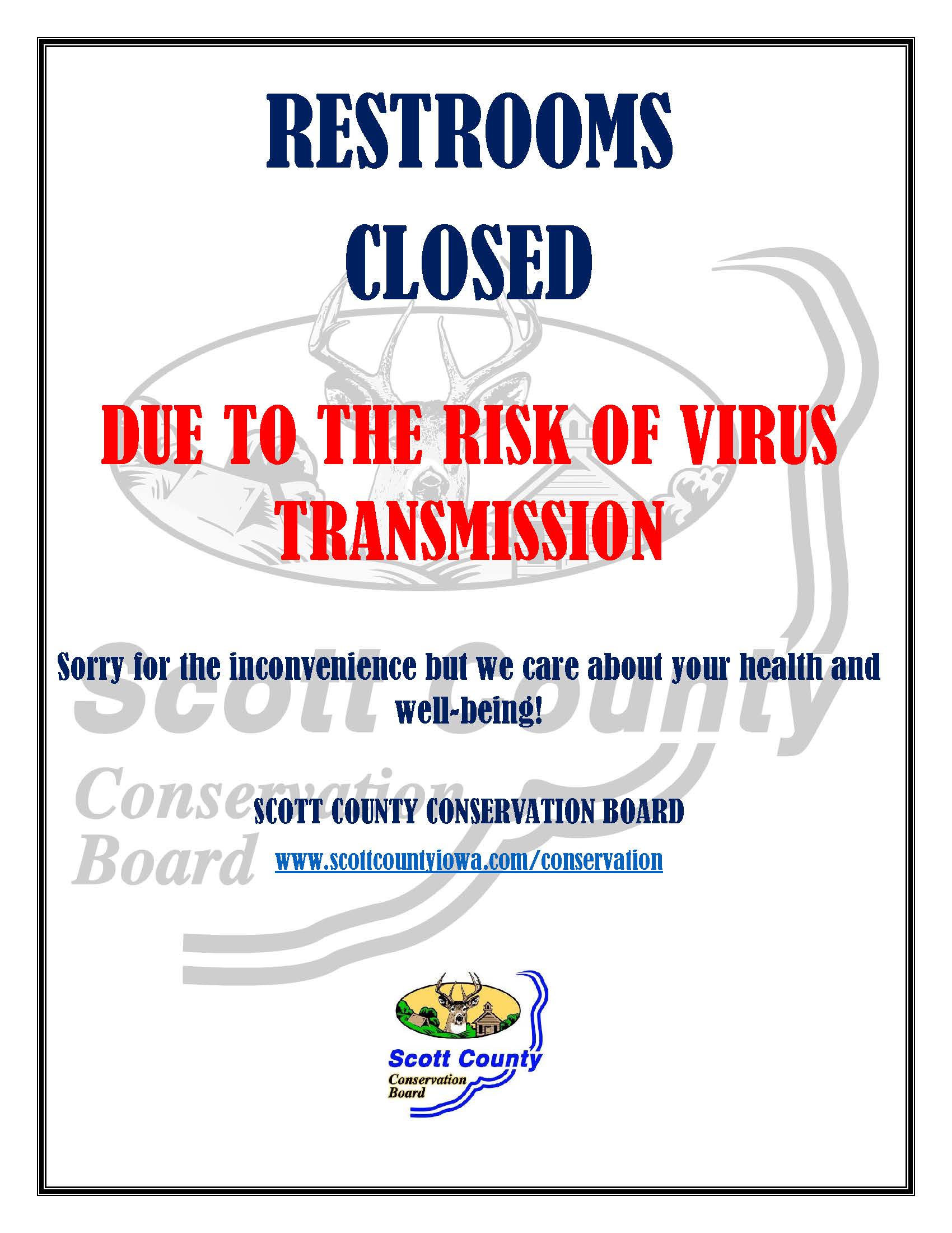 COVID19 Park Restroom Closures Scott County, Iowa